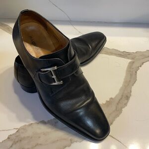 Magnanni Black Leather Loafers with Buckle